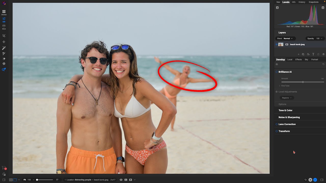 Removing Photobombers with ON1 Photo RAW 2025